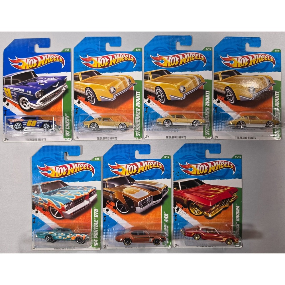 Hot Wheels 2011 Treasure Hunt Lot of 7 - Buck Rivera, 57 Chevy, 64 Pontiac GTO